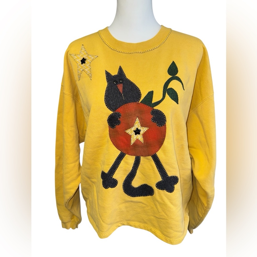 Vintage Yellow Patchwork Sweatshirt With Black Ca… - image 1